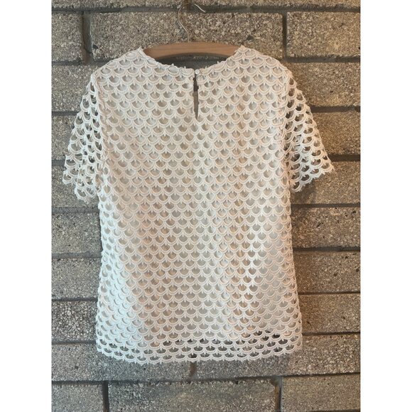 Ann Taylor White Scalloped Lace Short Sleeve Blouse M - Picture 5 of 6